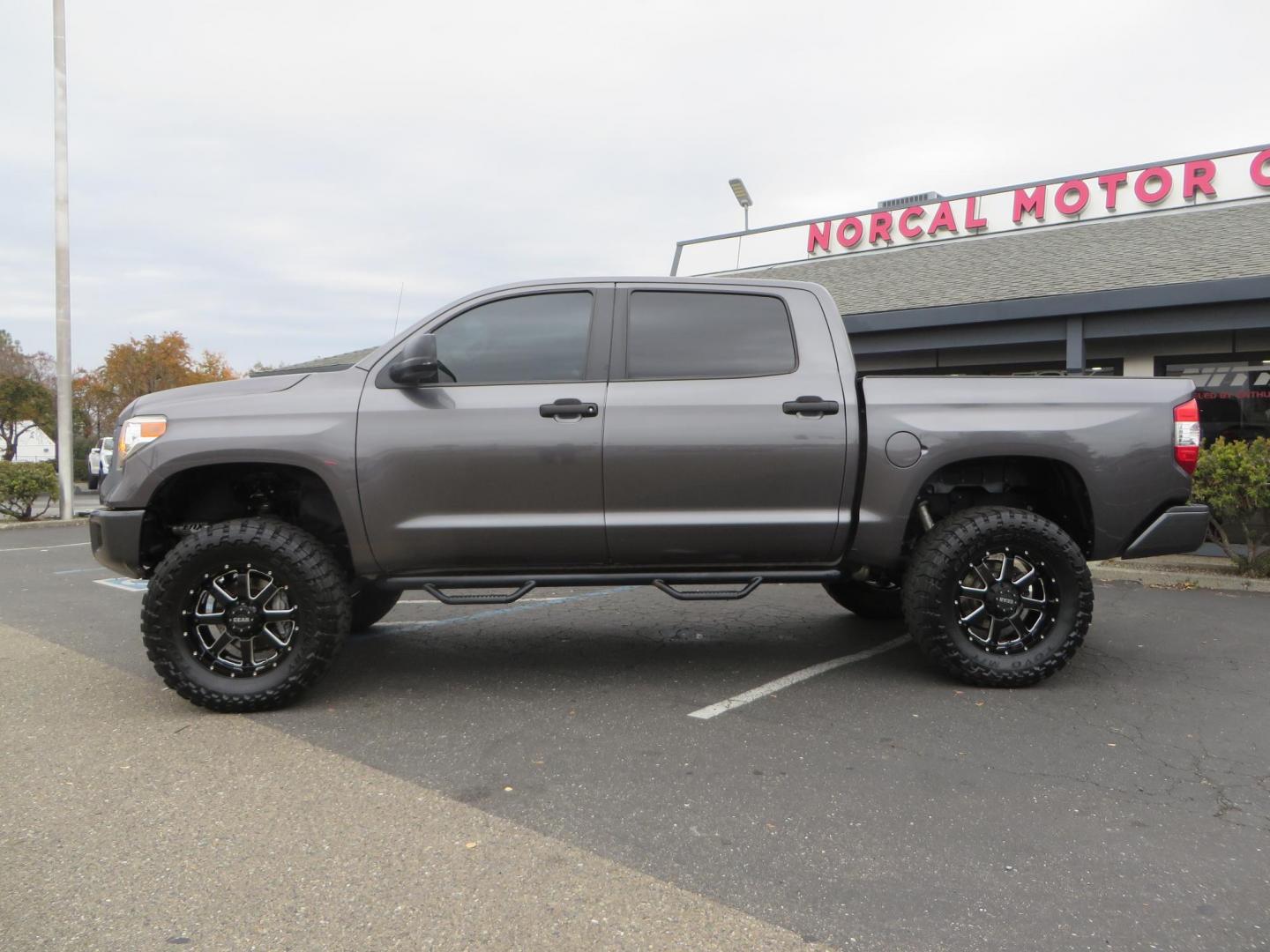 2014 Charcoal Toyota Tundra CrewMax SR5 5.7L V8 CrewMax 4WD (5TFDY5F14EX) with an V8 5.7 Liter engine, Automatic 6-Spd w/Sequential Mode transmission, located at 2630 Grass Valley Highway, Auburn, CA, 95603, (530) 508-5100, 38.937893, -121.095482 - BDS 7" lift kit, Fox remote reservoir coilovers, Fox 2.0 rear shocks, 37" Toyo MT tires, 20" Gear Alloy Big Block wheels, N-Fab running boards, Air Bags, Amp Bed extender, Weathertech floor liners, and window tint. - Photo#1