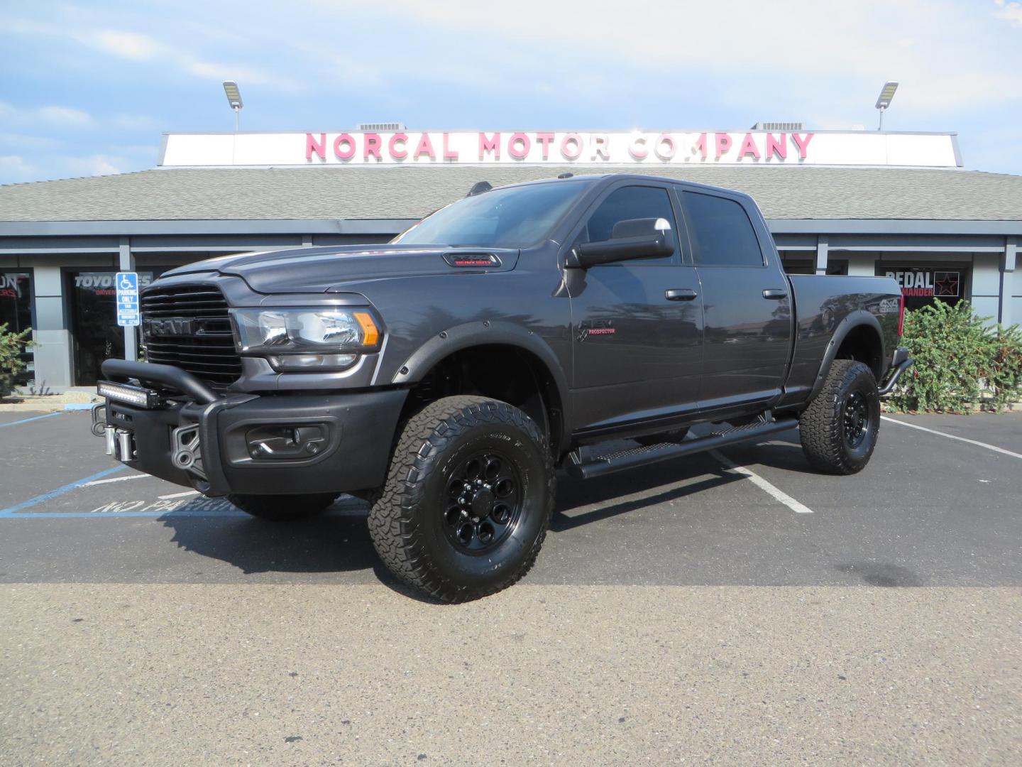 2021 Gray /GREY RAM 2500 Big Horn Crew Cab SWB 4WD (3C6UR5DL7MG) with an 6.7L L6 OHV 24V TURBO DIESEL engine, 6A transmission, located at 2630 Grass Valley Highway, Auburn, CA, 95603, (530) 508-5100, 38.937893, -121.095482 - Must have AEV Prospector Ram 2500. - Photo#0