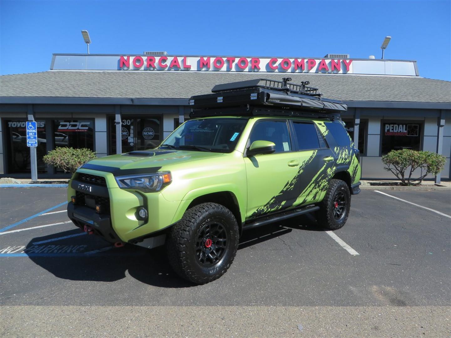 2022 Green /Black Toyota 4Runner TRD PRO 4WD (JTELU5JR6N6) with an 4.0L V6 DOHC 24V engine, 5A transmission, located at 2630 Grass Valley Highway, Auburn, CA, 95603, (530) 508-5100, 38.937893, -121.095482 - Features- A Magnuson Supercharger, Westcott Designs level kit and Roof Ladder, BFG KO3 tires, IronMan Front and rear bumpers, Winch, Led lighting, Rock Sliders, Alpha Rex tail lights, IKamper roof rack, Mamba Roof mounted tent, Yakima roof basket, Kammok Awning, Smoked bug deflector, Pedal Commander - Photo#0