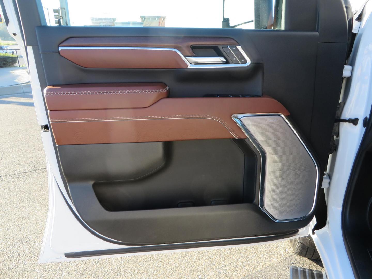 2024 White /Brown GMC Sierra 3500HD Crew Cab 4WD (1GT49YEYXRF) with an 6.6L V8 OHV 16V TURBO DIESEL engine, 10 Speed Automatic transmission, located at 2630 Grass Valley Highway, Auburn, CA, 95603, (530) 508-5100, 38.937893, -121.095482 - Must see Tow rig! - Photo#26