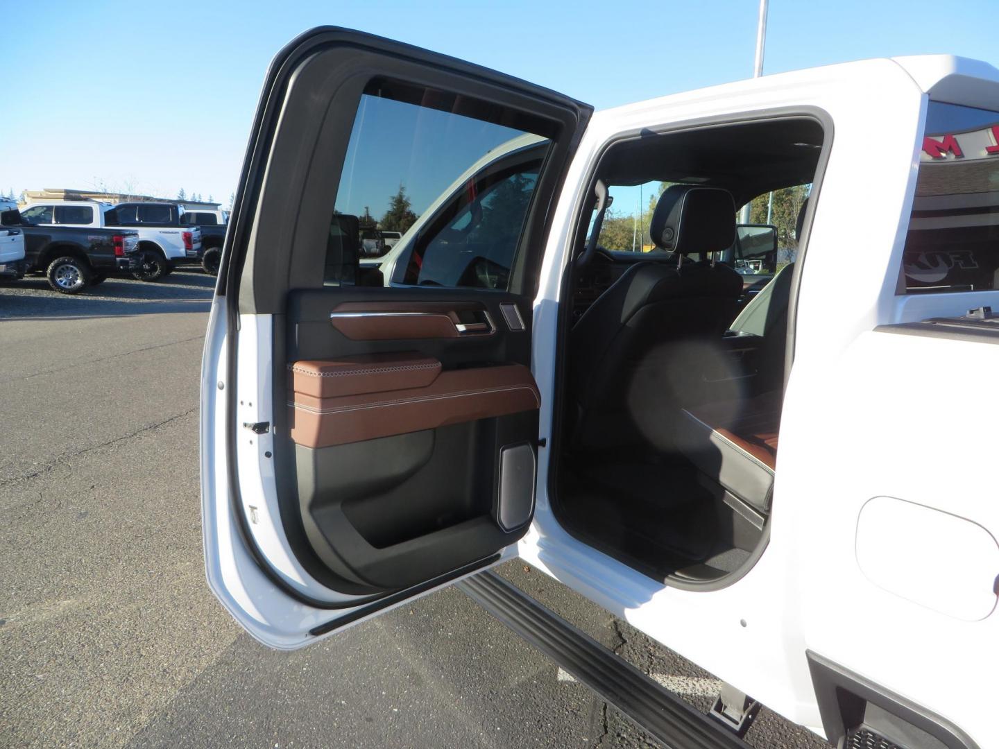 2024 White /Brown GMC Sierra 3500HD Crew Cab 4WD (1GT49YEYXRF) with an 6.6L V8 OHV 16V TURBO DIESEL engine, 10 Speed Automatic transmission, located at 2630 Grass Valley Highway, Auburn, CA, 95603, (530) 508-5100, 38.937893, -121.095482 - Must see Tow rig! - Photo#51