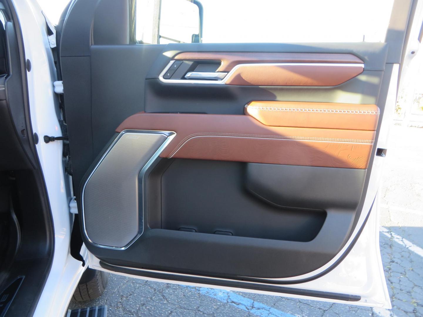 2024 White /Brown GMC Sierra 3500HD Crew Cab 4WD (1GT49YEYXRF) with an 6.6L V8 OHV 16V TURBO DIESEL engine, 10 Speed Automatic transmission, located at 2630 Grass Valley Highway, Auburn, CA, 95603, (530) 508-5100, 38.937893, -121.095482 - Must see Tow rig! - Photo#58