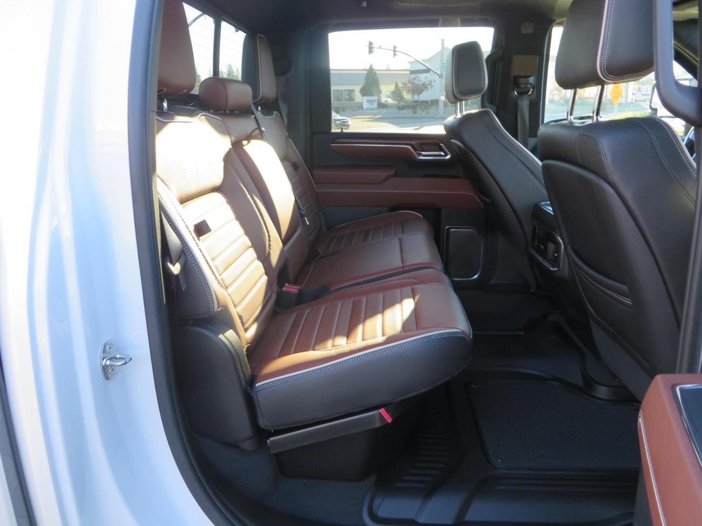 2024 White /Brown GMC Sierra 3500HD Crew Cab 4WD (1GT49YEYXRF) with an 6.6L V8 OHV 16V TURBO DIESEL engine, 10 Speed Automatic transmission, located at 2630 Grass Valley Highway, Auburn, CA, 95603, (530) 508-5100, 38.937893, -121.095482 - Must see Tow rig! - Photo#68